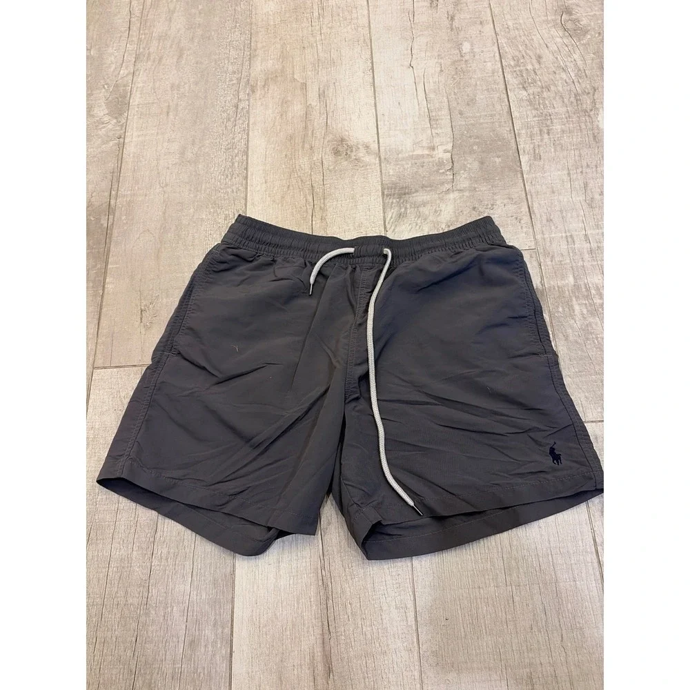 Polo Ralph Lauren Mens Swim Trunks Gray Mesh Lined Drawstring Shorts Size M
